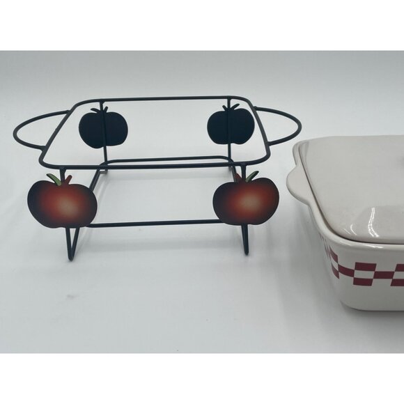 Ceramic Casserole Dish With Apple Design & Metal Stand - Picture 2 of 5